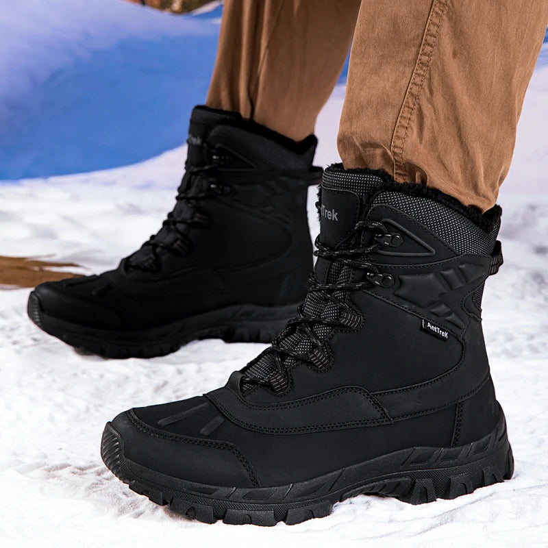 Men's warm plush combat boots winter new casual cotton boots outdoor jungle anti-slip high top light comfort snow training boots