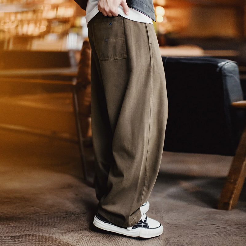 ខោ Maden សម្រាប់បុរស ខោជើងវែងពណ៌ Khaki ទម្ងន់ធ្ងន់ សម្រាប់ធ្វើការ ខោ Vintage Bootcut ខោជើងវែង ខោ Baggy Fit Casual Streetwear បែបអាមេរិកាំង Retro