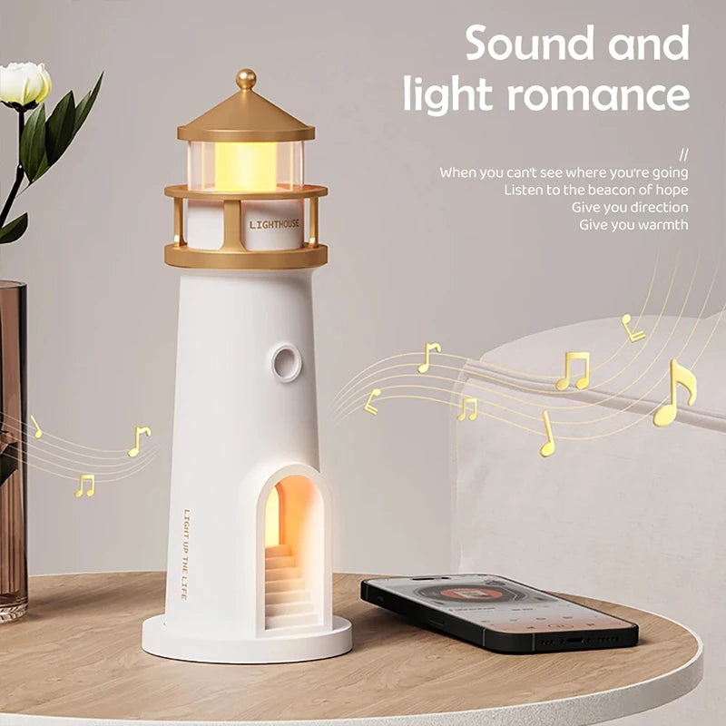 Lighthouse Ambient Light Moon Projection Night Lights Remote Control Bluetooth Music Motion Sensor Creative Desktop Decor Gifts
