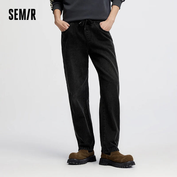 ខោខូវប៊យបុរស Semir បែប Retro ធំទូលាយ ត្រង់ ឆ្នូតចំហៀង ចង្កេះយឺត 2026 ខោ Denim ទន់ ស្លៀកប្រចាំថ្ងៃ ស្ទីលតាមដងផ្លូវធម្មតា