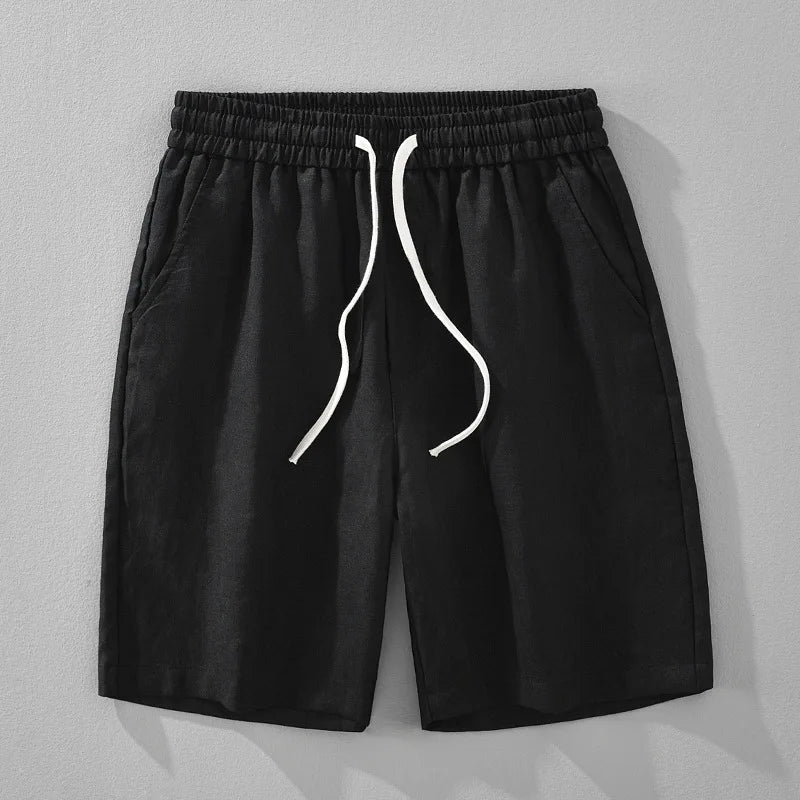 Summer New Casual Breathable Pure Linen Shorts for Men Clothing Straight Solid Color Summer Pants EC1362