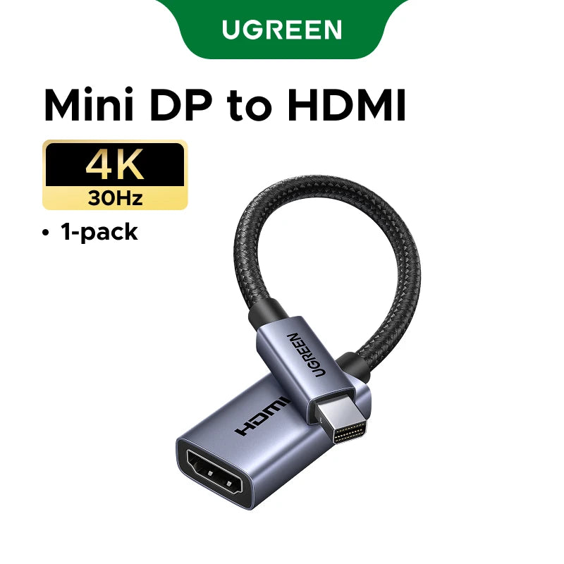 UGREEN 4K Mini DisplayPort to HDMI Adapter, Unidirectional Mini DP Thunderbolt to HDMI Converter 1440p 1080p HDCP 1.4 Alu