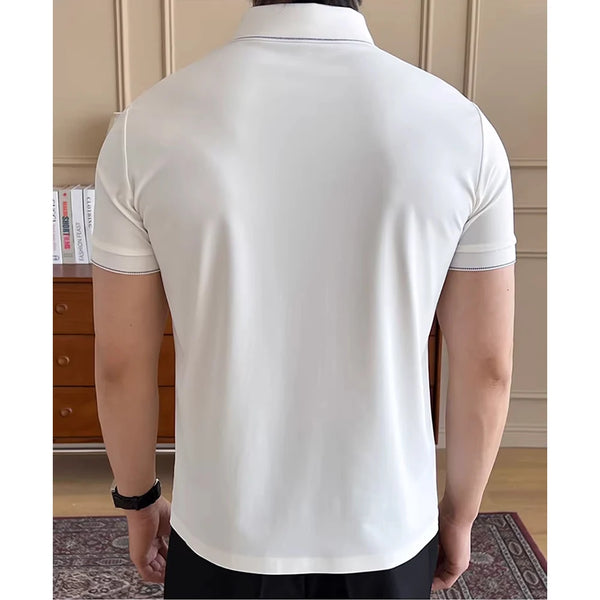 Men's Half-Zip Polo Shirt, Summer Short Sleeve Solid Color Business Casual Turn-Down Collar T-Shirt Breathable and Sweat-wicking