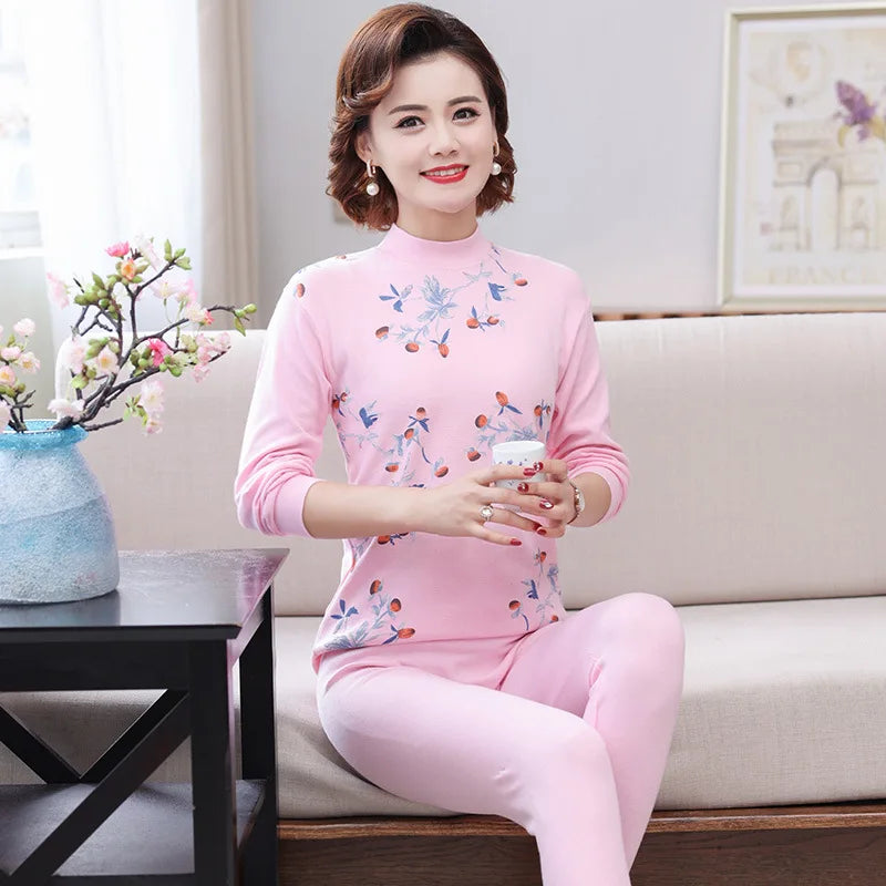 Pajamas Women Autumn Winter Long Sleeve Loungewear Set Pure Cotton Middle Aged Mother Home Clothing Large Size Sleep Pijama