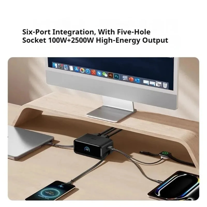 ស្ថានីយសាកថ្ម Anker A91C8 Nano 100W GaN ខ្សែសាកលឿនពហុរន្ធសម្រាប់ដាក់លើតុ និងអេក្រង់បង្ហាញ