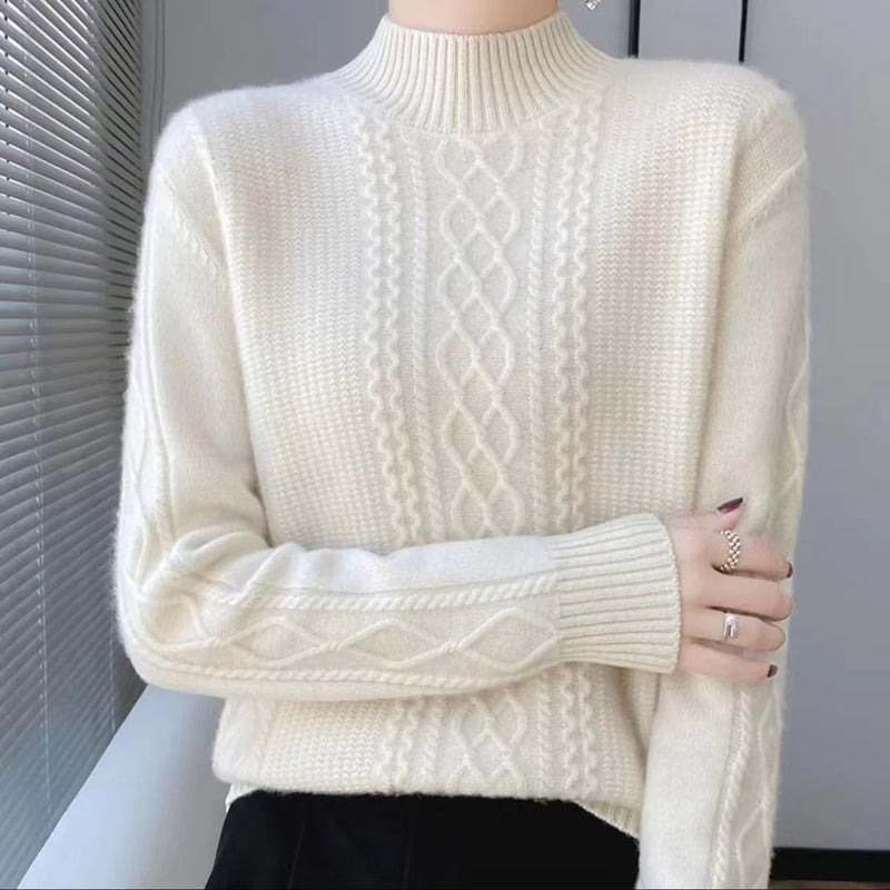 Women's Sweater Spring Autumn Winter Outside Wear Pullovers Half High Collar Knitwear Fashion Long Sleeve Pull Femme Sueter Tops