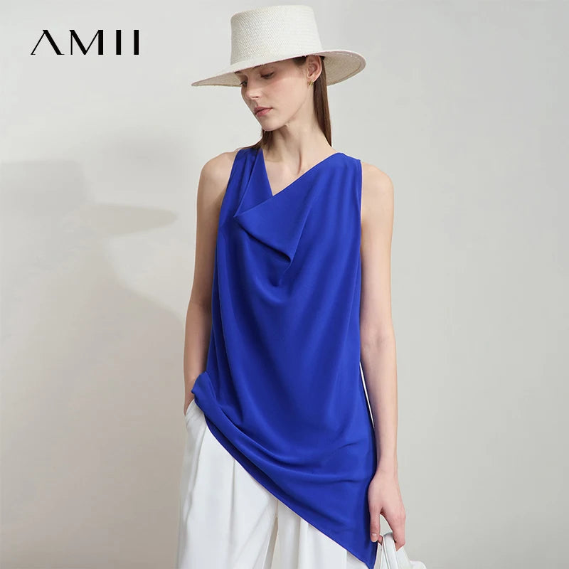 AMII Women Minimalist Elegant Summer Blouse 2026 Solid Sleeveless Casual Tank Tops Lady New Fashion Chiffon Vest Woman 12542019