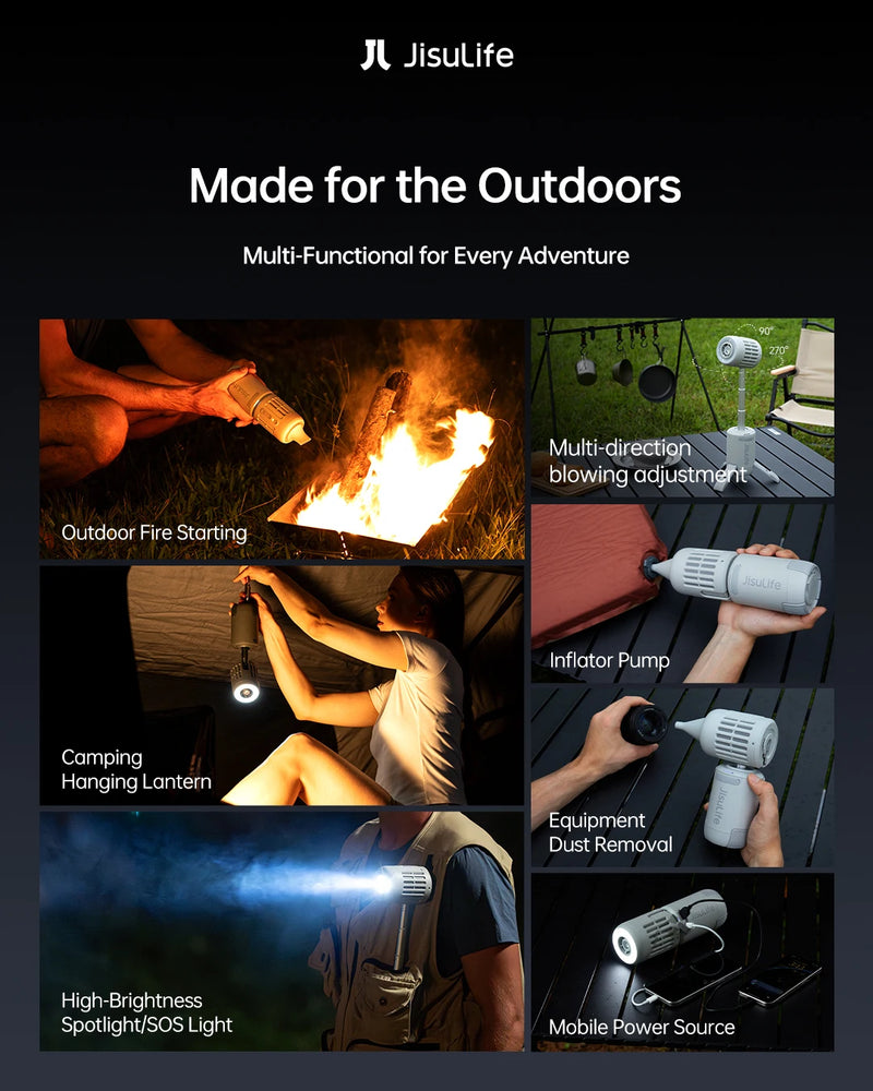 JISULIFE Multifunctional 3 in 1 Portable Wireless Ceiling Camping Fan Rechargeable 13500mAh Battery with Power Bank LED Lighting