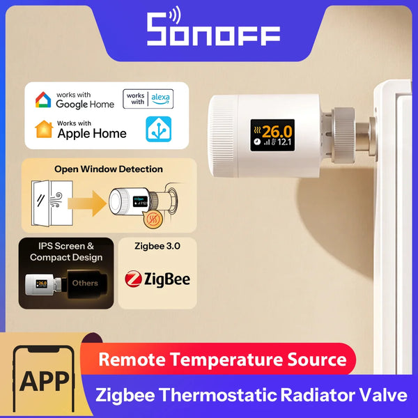 SONOFF Zigbee Smart TRV Gen2 Thermostatic Radiator Valve Control Actuator TRV-ZBT Work with Alexa Google Home Assistant Matter