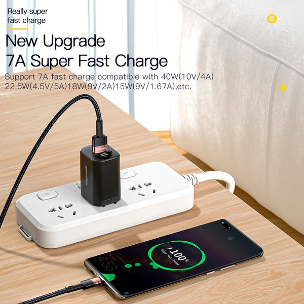 ខ្សែសាក Essager 7A USB Type C សម្រាប់ Realme Huawei P30 Pro 66W ខ្សែសាកទិន្នន័យលឿន USB-C សម្រាប់ Samsung Oneplus Poco F3