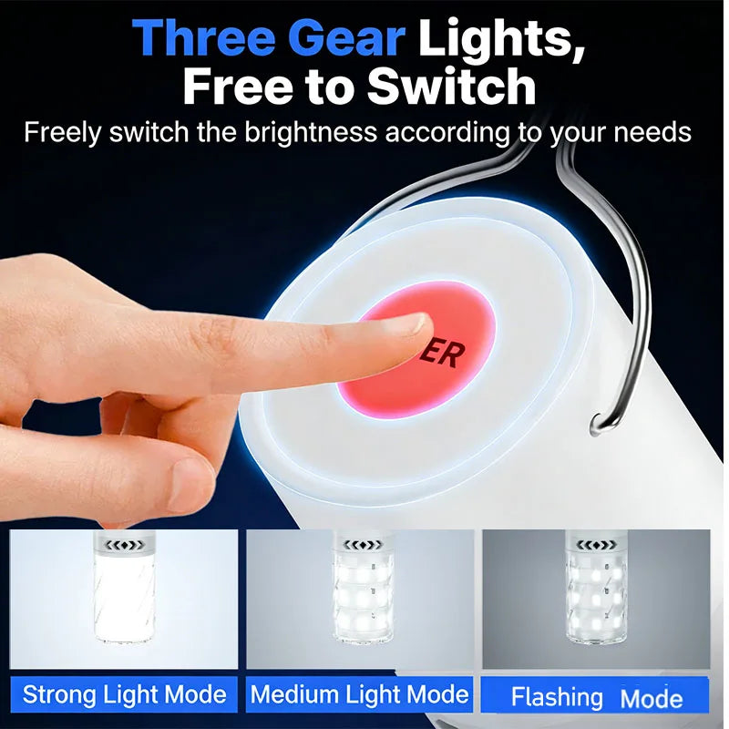 LED Camping Tent Lantern Portable Outdoor Waterproof Emergency Light Bulb with Clip Hook Super Bright for Hiking Power Failure
