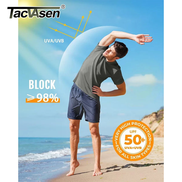 TACVASEN UPF 50+ UV Shirt Men's Round Neck Short Sleeve Basic Summer Casual T-shirt Gym Fitness Running Swim Quick Dry Tee Tops
