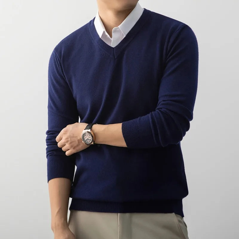 Men's V-Neck Sweater, Old Money Style, Soft Wool-Like Fabric, Wool-Like Touch 5 Colors