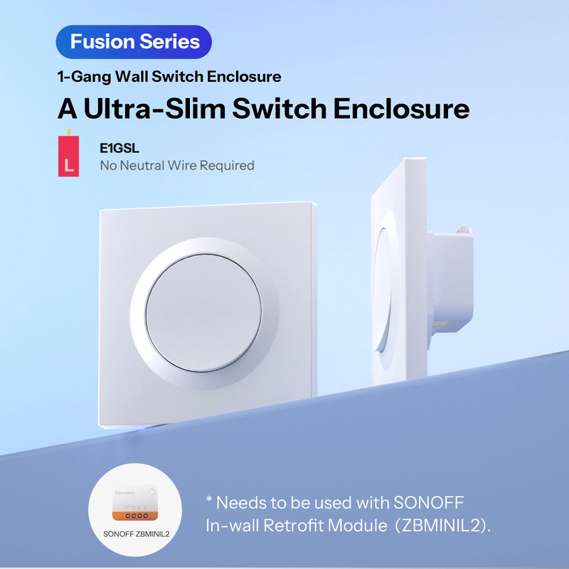 SONOFF E1GSL Wall Switch Enclosure No Neutral Wire Required Ultra-Slim PC Material Clip-on Installation Enclosure For ZBMINIL2