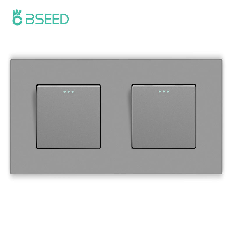 BSEED Button Light Switch 1/2/3Gang 1Way Wall Light Switch Plus Wall Power Socket Gray Plastic Frame Switch On Off