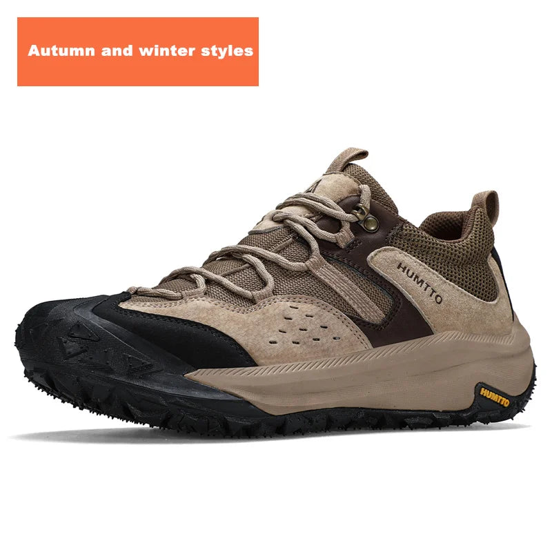 HUMTTO Hiking Men Shoes Non-slip Men's Sports Shoes Leather Safety Walking Outdoor Sneakers for Man Breathable Trekking Boots