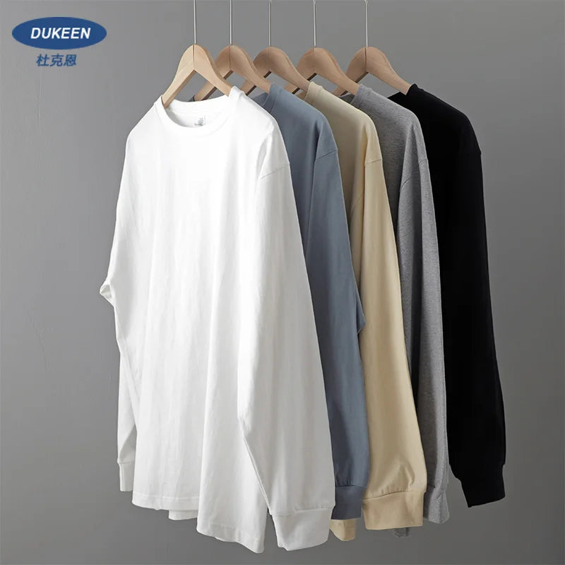 Dukeen 280g Heavyweight Long-Sleeved T-Shirt for Men 100% Cotton Shirts Oversized Solid Color Tops Plain Tees Men's Clothing