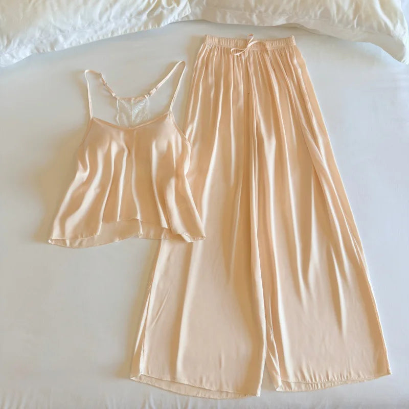 Women's Summer Suit 2 Piece Set Pajama Night Wear for Ladies Female Clothing New Solid Color Sleeveless Pyjama Set Woman Nighty