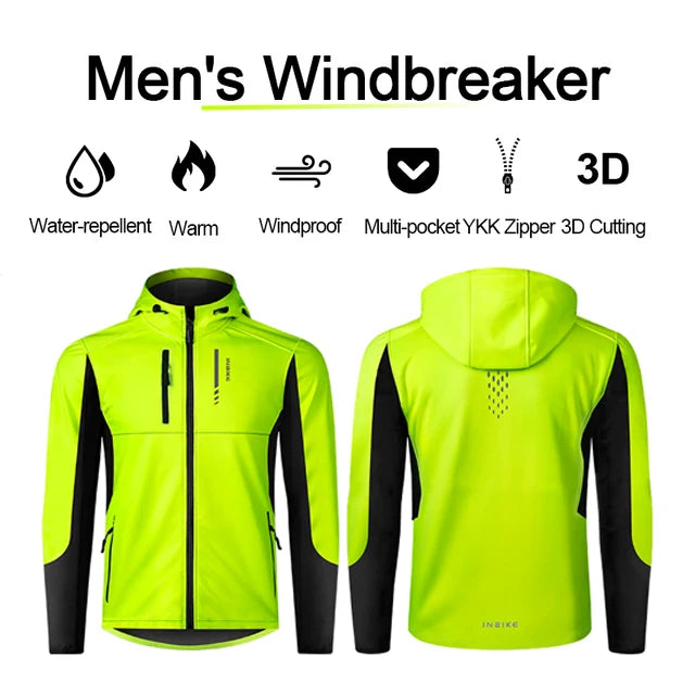 INBIKE Winter Cycling Jackets Man Warm Thermal Windbreaker for Men Hooded MTB Bike Jackets for Riding Windproof Bicycle Clothing