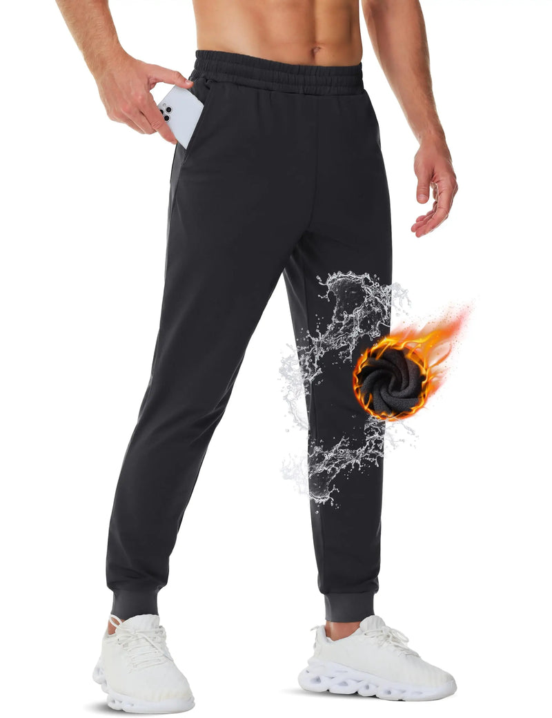 TACVASEN Mens Fleece Lined Sweatpants Winter Warm Water Resistant Pants Running Athletic Gym Joggers Casual Trouser with Pockets