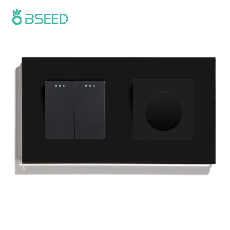 BSEED Mechanical Wall Light Switches 1/2/3Gang 1Way Plus Dimmer Switch Led Dimmable Switch EU Standard Glass Frame 10A