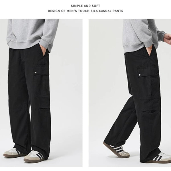 202 6 Autumn New Straight Cargo 100% Cotton Pants for Men Clothing Zipper Big Pockets Outdoor Loose Trousers GF258317