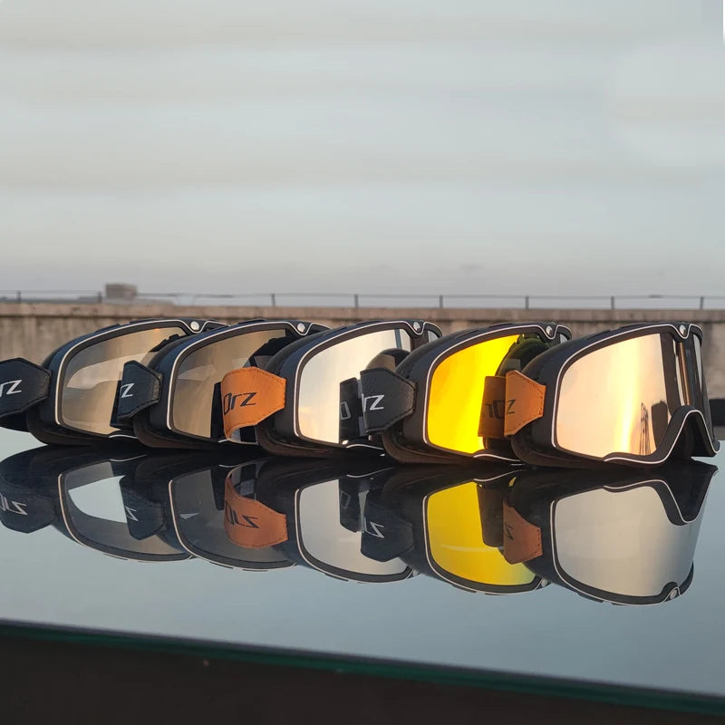 Retro Motorcycle Goggles Ski Glasses Motocross Sunglasses ATV Goggles Non-slip Belt Anti-UV Cafe Racer Chopper Cycling Racing