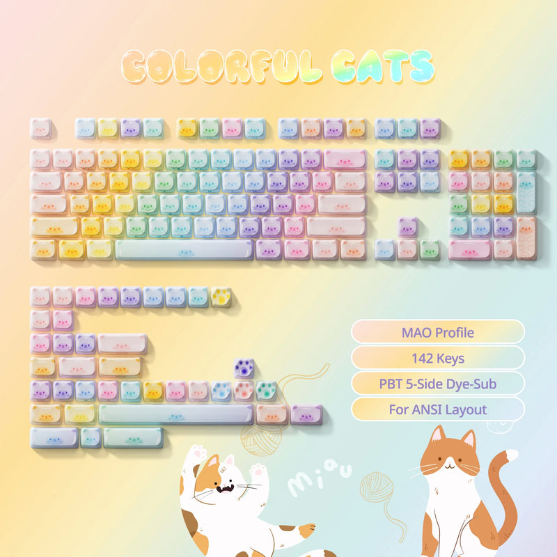 Akko Original Cute Theme MOG/MOA/MAO Profile PBT Keycap Set 5-side Dye-sub ANSI/ISO Layout Girl Keycaps Gift Round Bun Mushroom