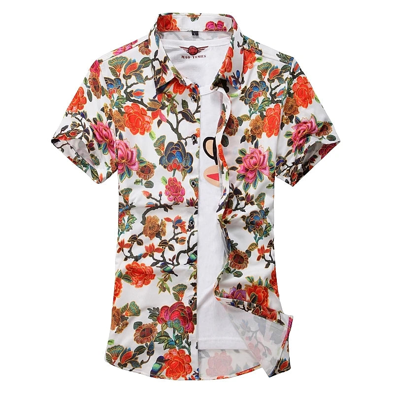2026 New Men's Short Sleeve Shirt, Summer Printed Shirts, Single Breasted Lapel Shirt for Men Camisa M-7XL