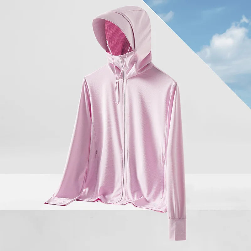 2026 New Women Long-sleeved Hooded Sunscreen, Summer Men Universal UV Light Breathable Jacket, Ice Silk Sports Coat