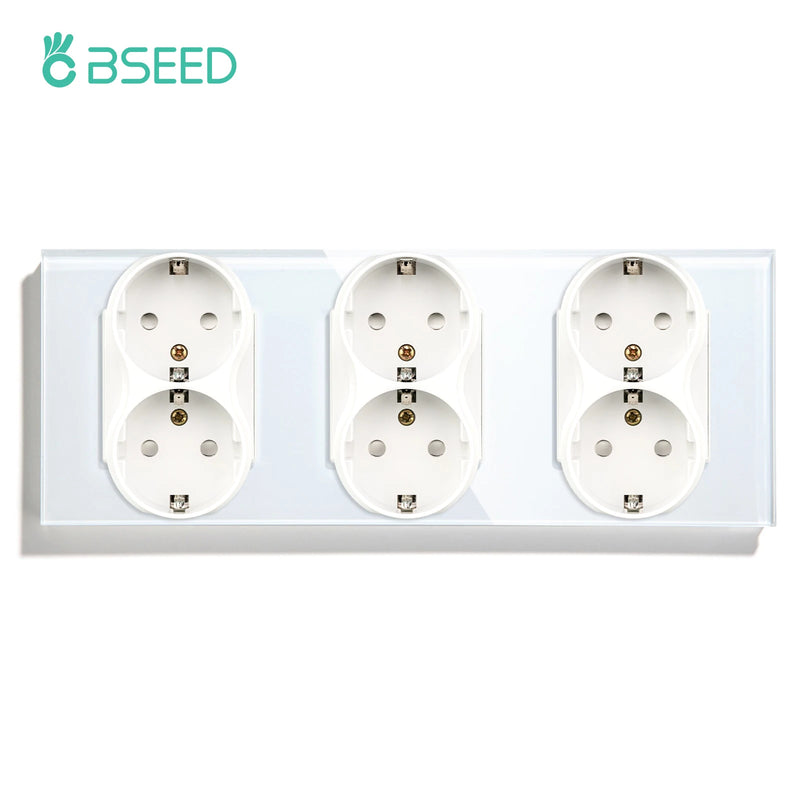 BSEED EU Standard Double Wall Power Outlets Double Electric Sockets Dual Plugs Glass Panel 16A 110-250V Home Improvement