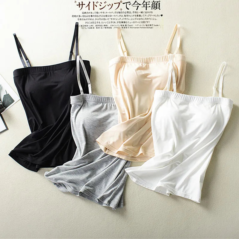 ខោទ្រនាប់ស្ត្រីសិចស៊ី Push Up Sleepwear Top One Piece Pajamas Women Modal Chest Pad Nightwear Sling Vest Bottoming T-Shirt