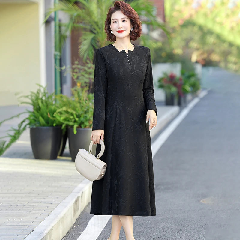 រ៉ូបវែងក V ឆើតឆាយ ចង្កេះរាងអក្សរ A ដៃវែងសម្រាប់ធ្វើដំណើរ និទាឃរដូវ រដូវស្លឹកឈើជ្រុះ រ៉ូបផ្កា Jacquard ទាន់សម័យ សម្លៀកបំពាក់ស្ត្រី
