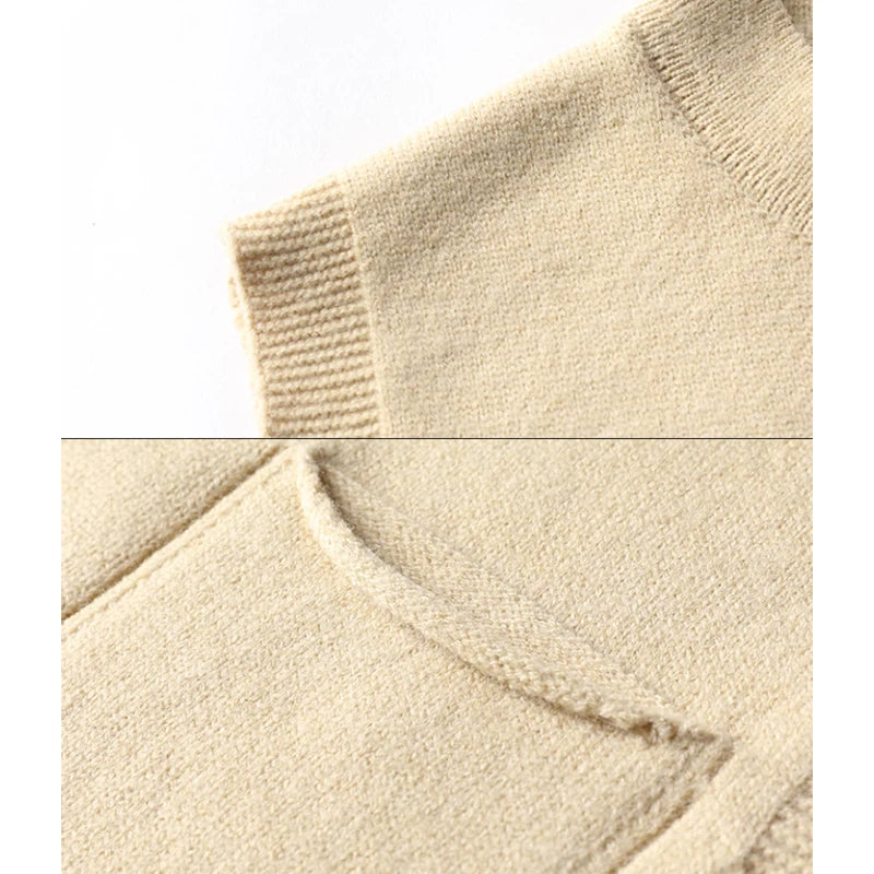 Men's Stand-Up Collar Knitted Vest with Button Front and Patch Pocket Spring and Autumn Pullover Knit Sweater