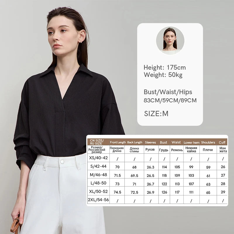 AMII Minimalist Women Loose Shirt 2026 Summer Commuter Light Luxury V-Neck Colla Cotton Top Three-Quarters Sleeve Tops 12512055