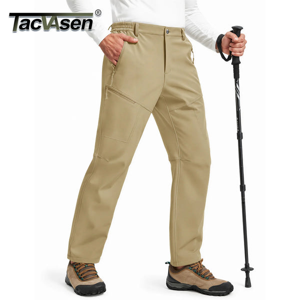 TACVASEN Softshell Winter Waterproof Warm Fleece Lined Pant Mens Ripstop Windproof Outdoor Hiking Fishing Trouser With 4 Pockets