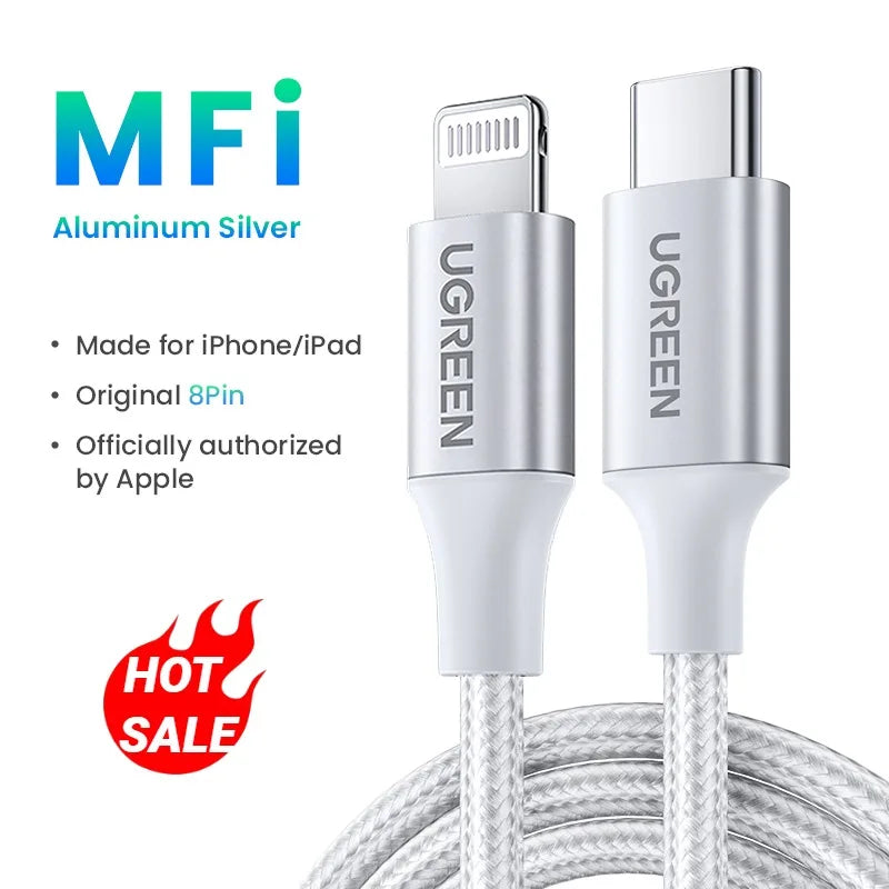 UGREEN MFi 20/30W USB Type C to Lightning Cable for iPhone 14 Pro Max 13 12 Plus Mini PD Fast Charging Cable for iPad 1m 2m