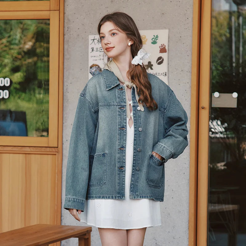 Semir Demin Jacket For Women 2026 Spring Denim Loose Lapel Casual Coat Fashion Comfortable Daily Outerwear