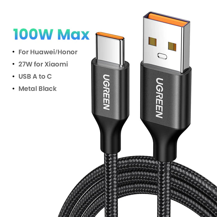 UGREEN 6A USB Type C Cable For Huawei Mate 60 Honor 100W/88W Fast Charging Charge USB C Cord Cable For Xiaomi USB C Super Charge 100W Metal Black CHINA