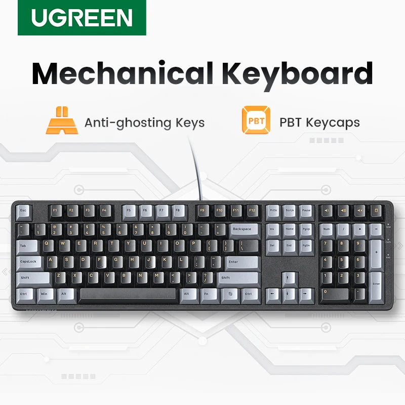 UGREEN Mechanical Keyboard 108 PBT Keycaps Wired Keyboard Red Switch Russian/Korean/EN for Desktop Laptop Windows Mac OS Gaming