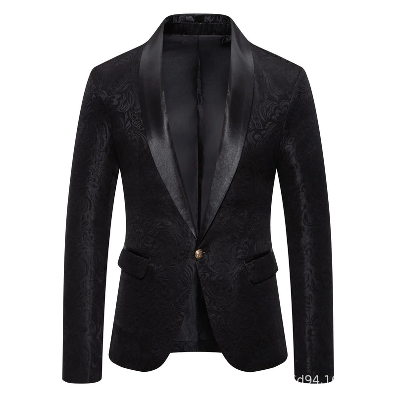 Men's Red Long-sleeved Suit Jacket, Black Collar Single-button Formal Coat, Available in Blue, Purple, Green, and White Blazers