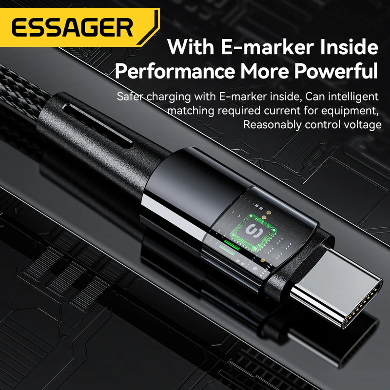 ខ្សែសាកលឿន Essager 240W ប្រភេទ C 67W ខ្សែសាកលឿន USB 6A សម្រាប់ Xiaomi 12Pro Redmi K50 Note 11Pro Black Shark 5Pro