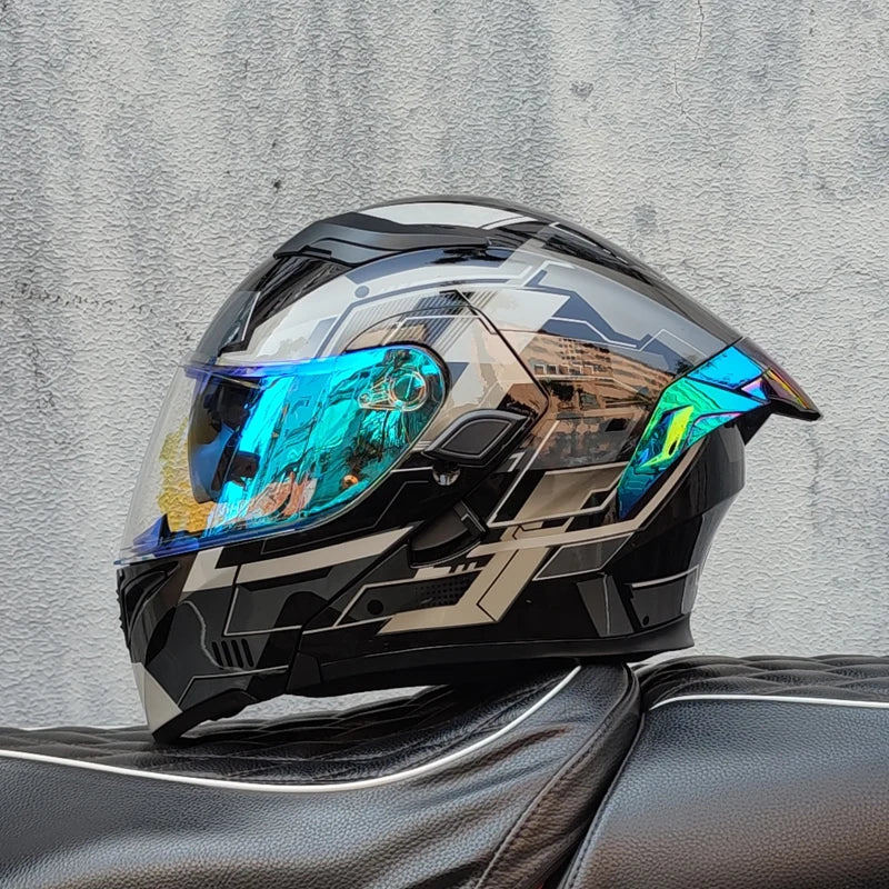 ORZ New DOT Quality Double Lens Flip Helmet Abs Full Face Motorcycle Off Road Motorcycle Racing Helmet Personalized Tail Wing