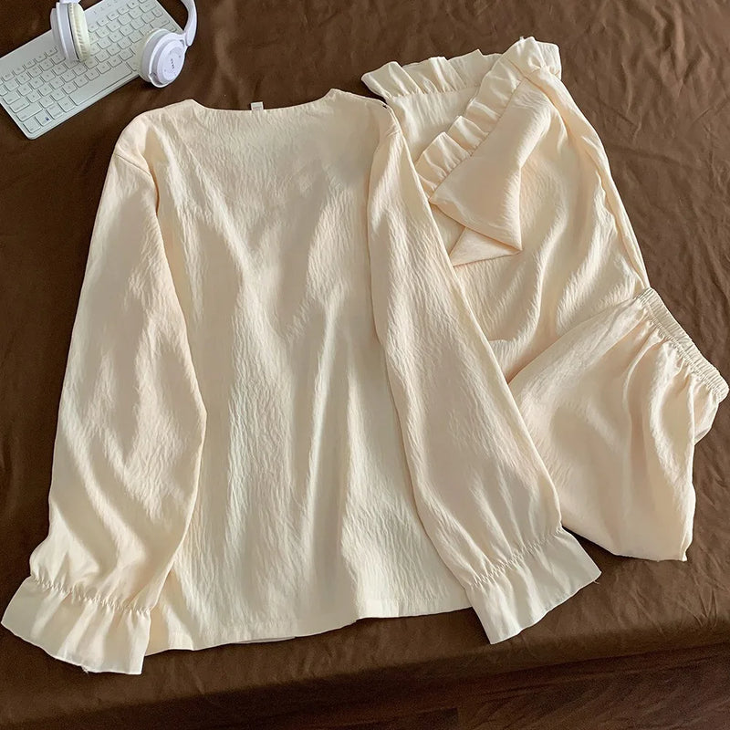 Elegant Chest Pads Sleepwear Women's Nightwear Set Spring Autumn Comfort for Homewear Long-Sleeved Pajamas for Women Home Wear