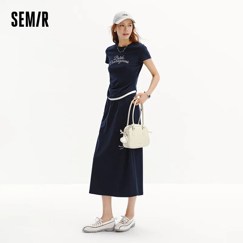 Semir Women Set Letter Print Short Tshirt Long Dress Casual Two Piece Fashion Top 2026 Summer Wear