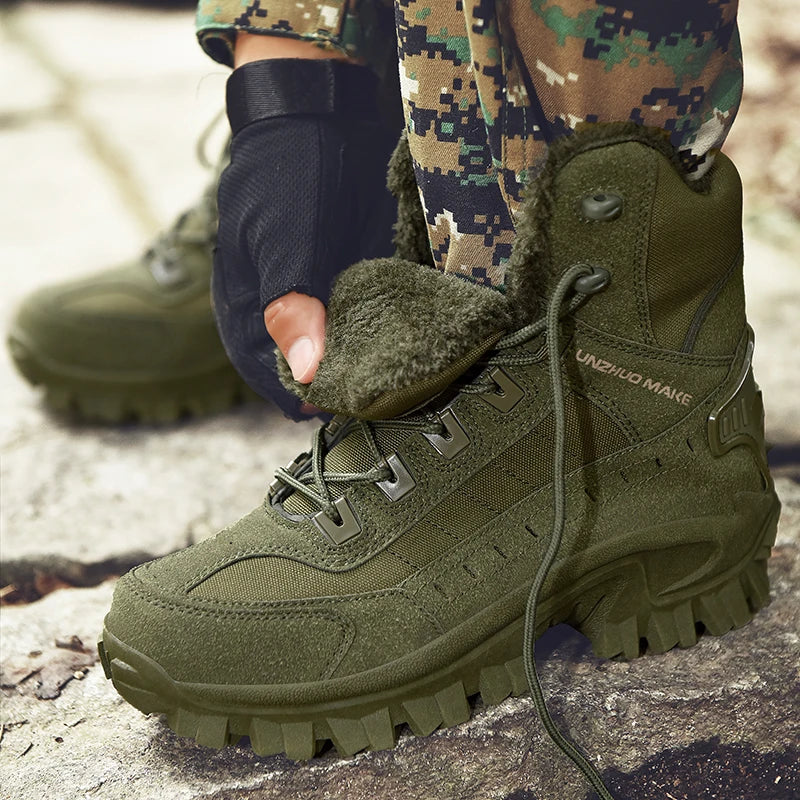 Men's tactical training boots winter warm velvet jungle combat boots outdoor anti-slip comfort light walking hiking casual boots