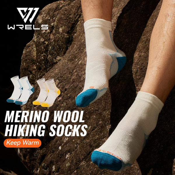 WRELS 1/2/3pairs Merino Wool Hiking Socks Thermal Warm Cushion Mid-calf Socks  Moisture Wicking Non-Slip Grips Wool Sports Socks