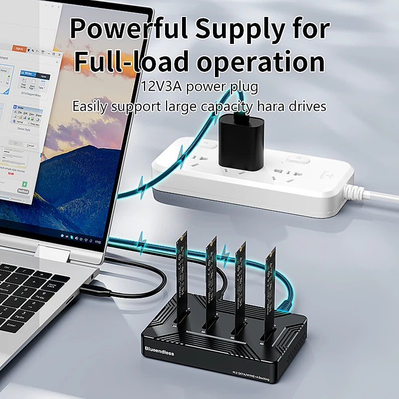 ស្ថានីយ ចត SSD m2 ទំហំ 4 bay ប្រភេទ C របស់ Blueendless USB3.1 10Gbps m.2 NVME SATA ngff dual protocol ប្រអប់ SSD ធ្វើពីអាលុយមីញ៉ូម