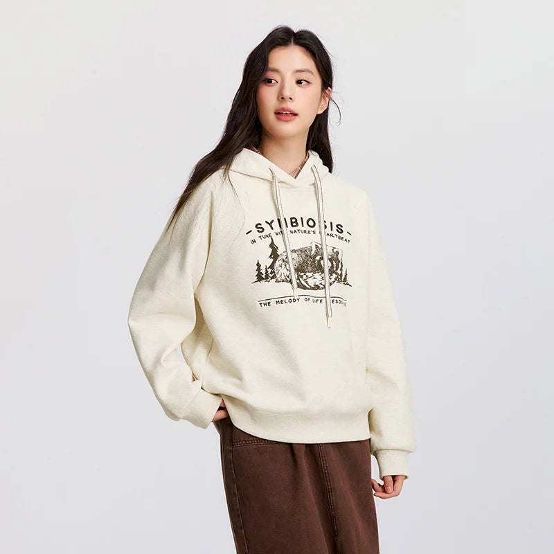 Semir Hooded Sweatshirt Fleece Graphic Pullover Women 2025 Winter Loose Fit Casual Wear Long Sleeve Top