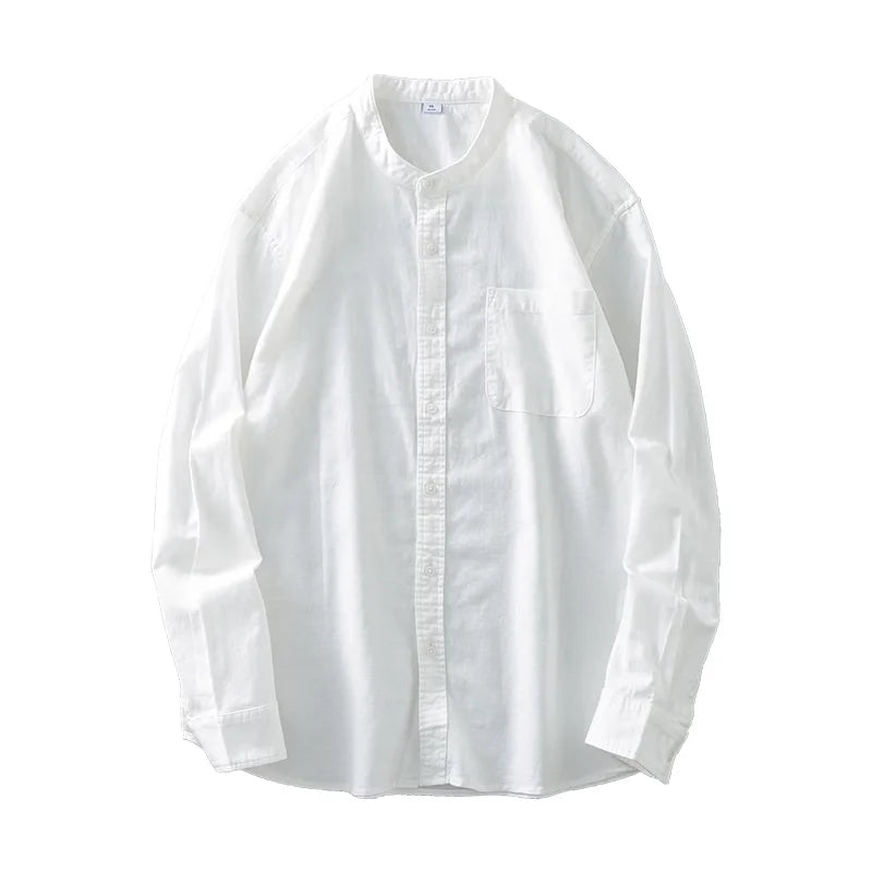 DUKEEN Linen Fabrics Men's Shirts Autumn Casual Stand-Up Collar Long Sleeve Solid Color Tops Formal Non-Ironing Men's Clothing